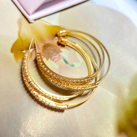 🌟 Gold Plated Rhinestone Big Hope Earrings - Picture 8 of 8